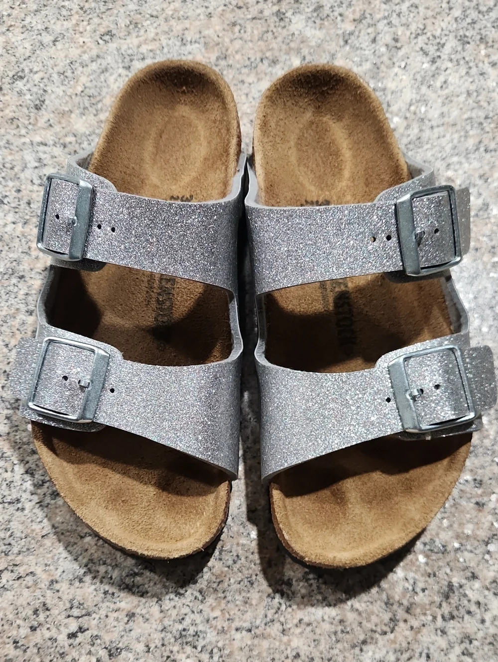 Birkenstock Kids Silver Glitter Double-Buckle Sandals Size EU 33 US 2-2.5